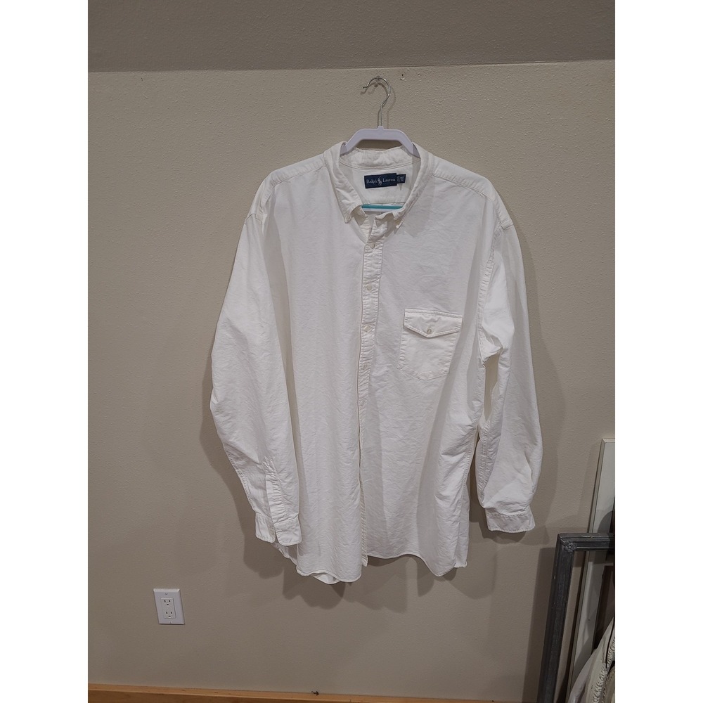 Ralph Lauren 100% Cotton Men SZ 3XLT TALL White BIG Shirt Button Up quiet luxury